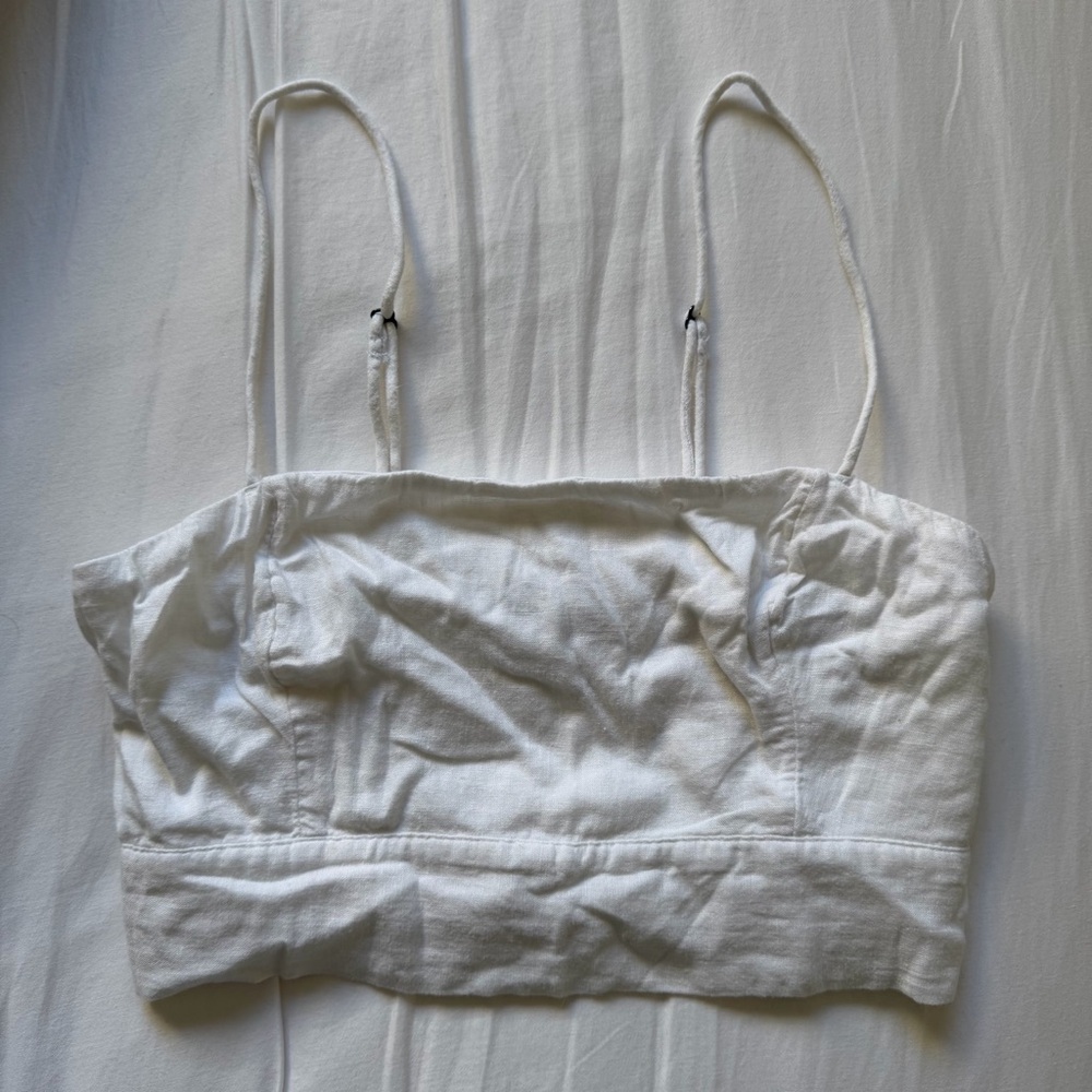 Abercrombie & Fitch White Linen Smocked Back Cropped Tank Top